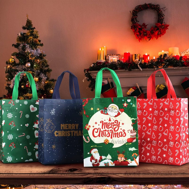 Axiski 8PCS Christmas Tote Treat Non-Woven Gift Bags with Handles for Gifts Wrapping Shopping, Xmas Party Supplies, 12.2×9.8×4.53inch - Image 4